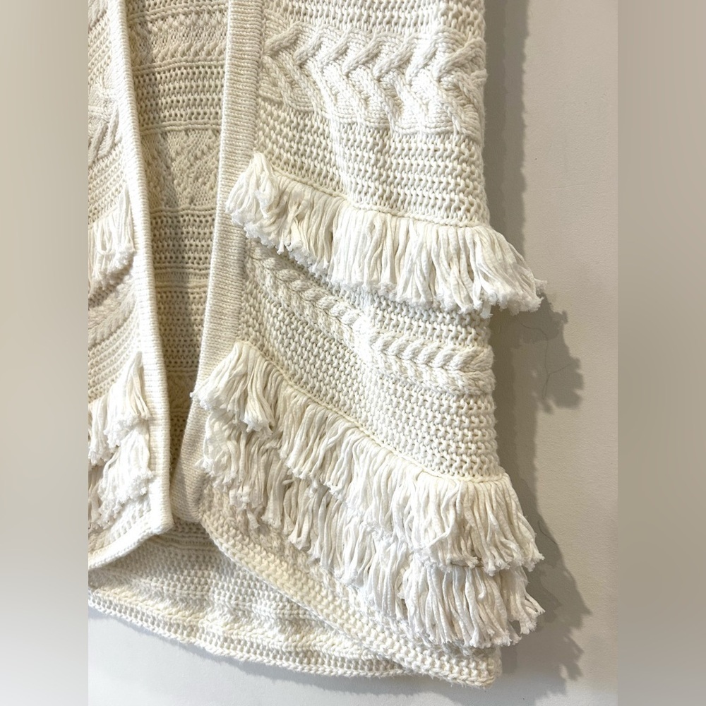 VINCE. 100% Cotton Fringe Knit Boho Cream Long Sweater Vest | XS | - Picture 4 of 6